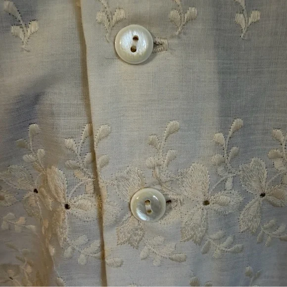 Vintage 80s Eyelet Prairie Bridal Dress Ivory Puff Sleeve Formal Cottagecore - Picture 16 of 16